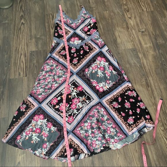 Free People NWT Black Floral Graphite Combo Maxi Slip Dress with Lace Detail - Picture 14 of 15